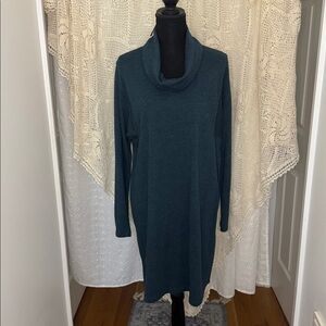 NWT Pure J.Jill Sweater Dress, Long Dolman Sleeves, Cowl Neck, Dark Ocean Blue